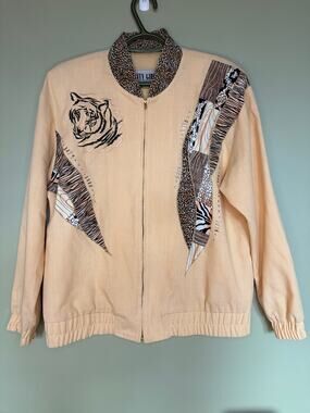 Vintage City Girl by Nancy Bolen Tiger Jacket Size 8 USA Made Beige Animal Print